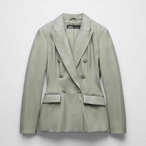 Faux Leather Blazer from Zara in Sea Green size XL. BRAND NEW